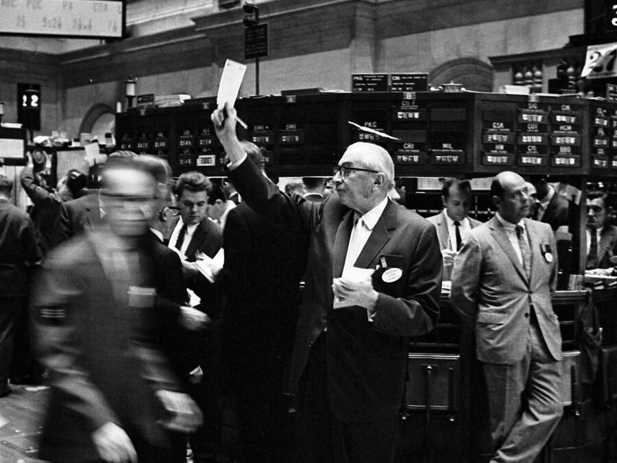 Traders working the floor of the New York Stock Exchange in 1963